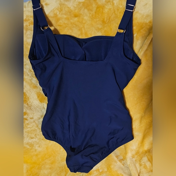 NWT Anne Cole Square Neck Shirred Sides One Piece Swimsuit Navy Blue Size SMALL - Picture 7 of 9
